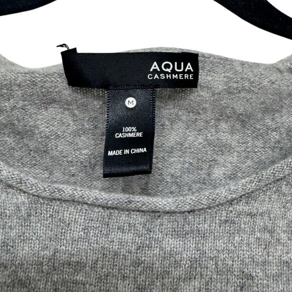 AQUA 100% Cashmere Gray Cold Shoulder Cutout Sweater Cozy Top Women’s Medium - Picture 2 of 5